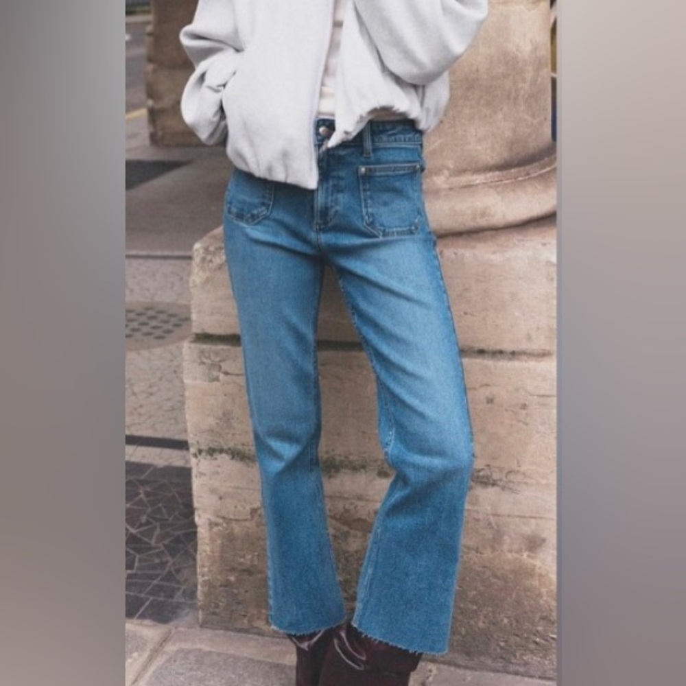 ZARA Cropped Jeans with Raw Hem and Front Patch Pockets